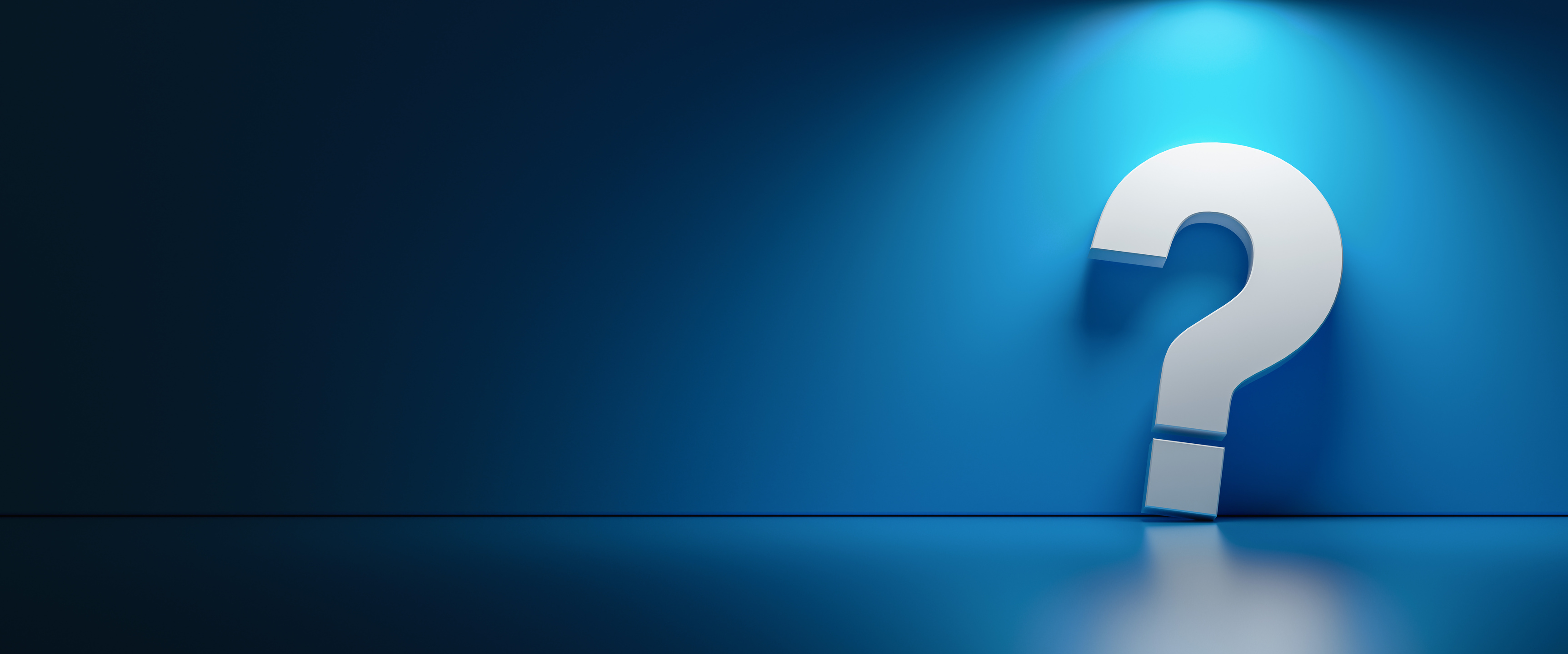 White Question Mark on Dark Blue Background with Empty Copy Spac